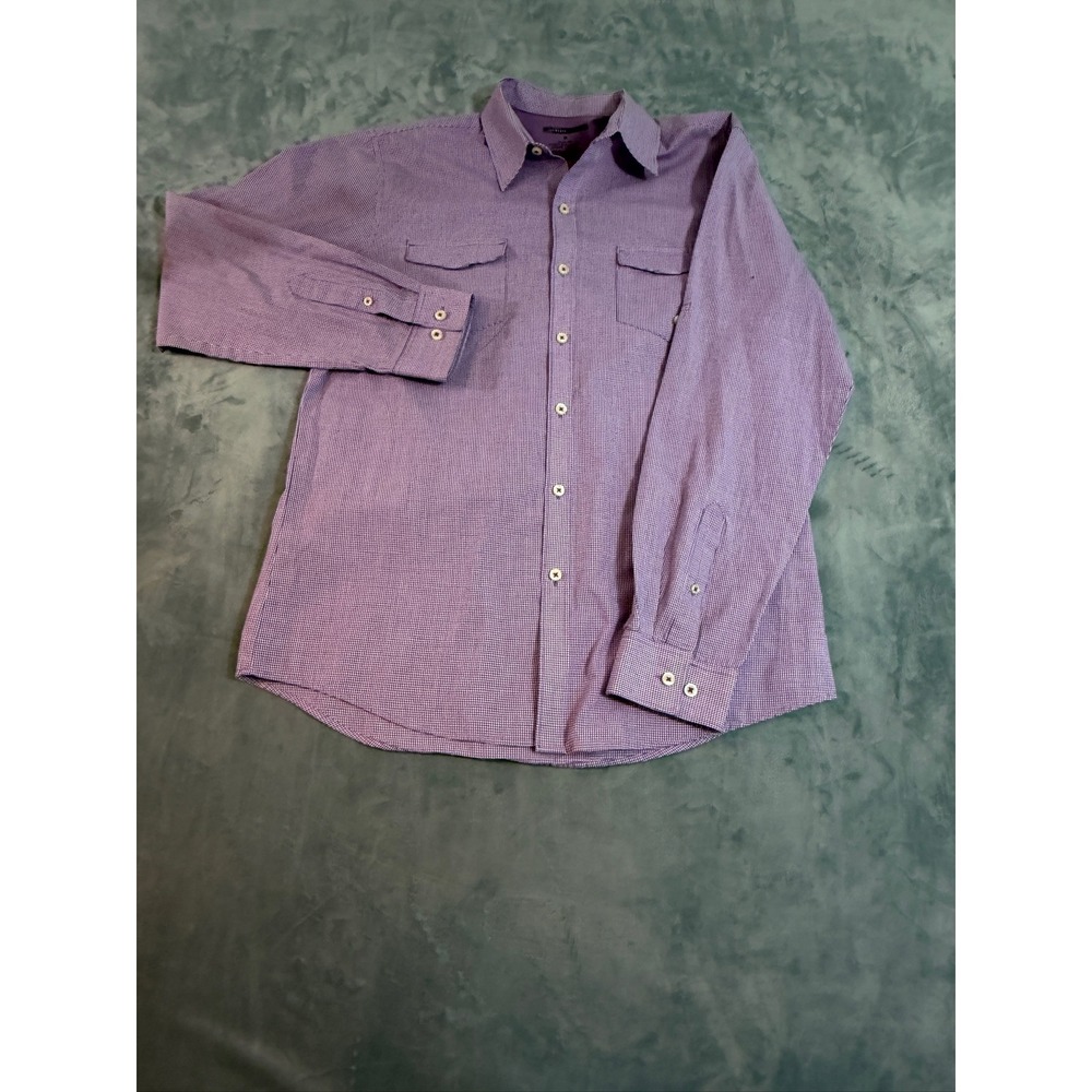 Van Heusen Studio Mens Purple Micro Check Slim Fit Roll Tab Button Down Shirt M